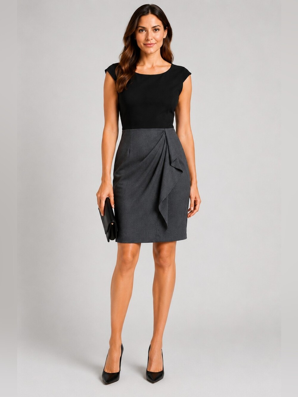 Calvin Klein Women's Two Tone Colorblock Drape Front Sheath Knee Length Dress 6